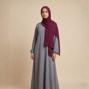 grey abaya dress with maroon hijab