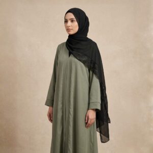 olive green abaya dress with black hijab modest fashion outfit