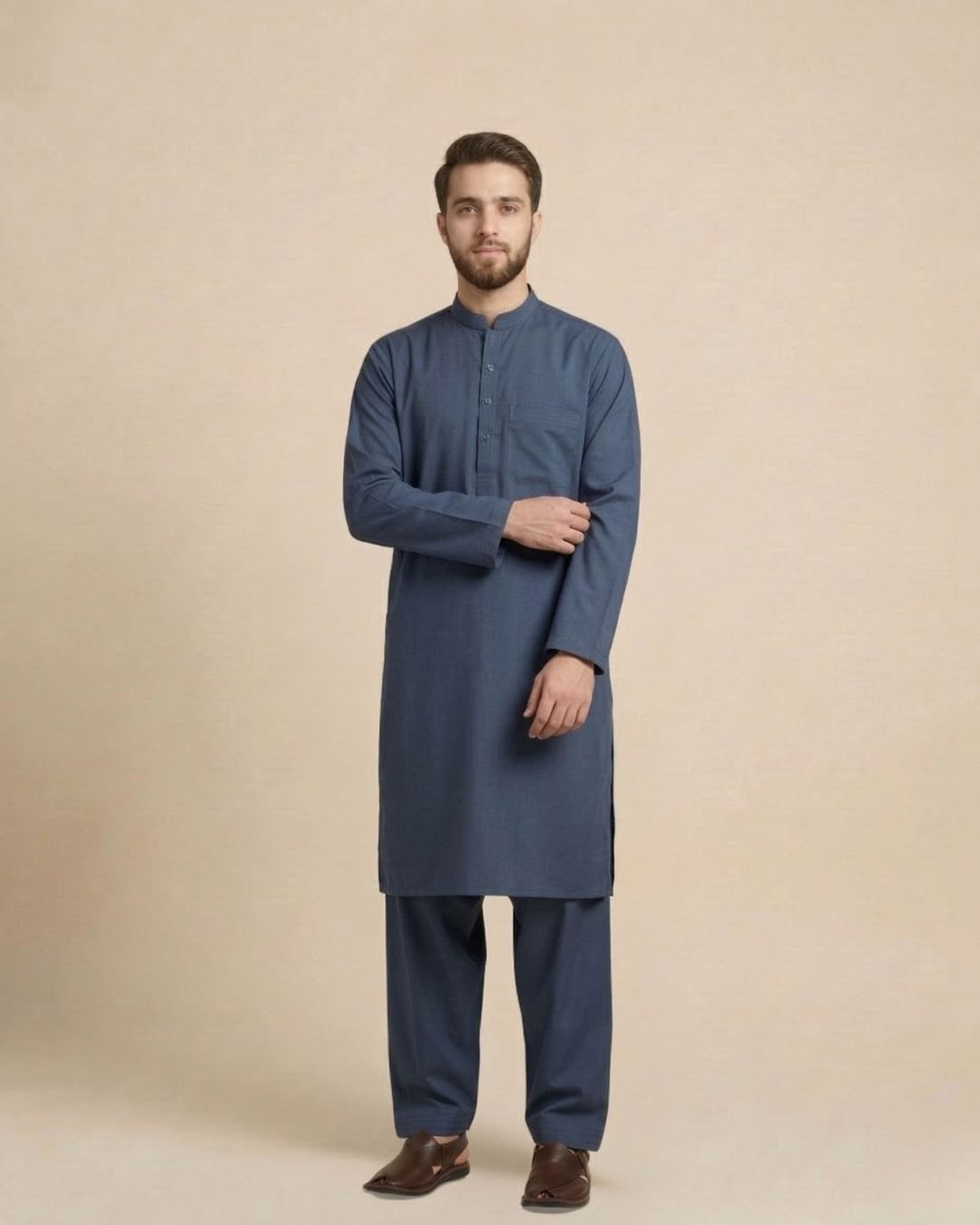 Blue Khan Dress – Premium Blue Pathani Suit for Men - Image 3