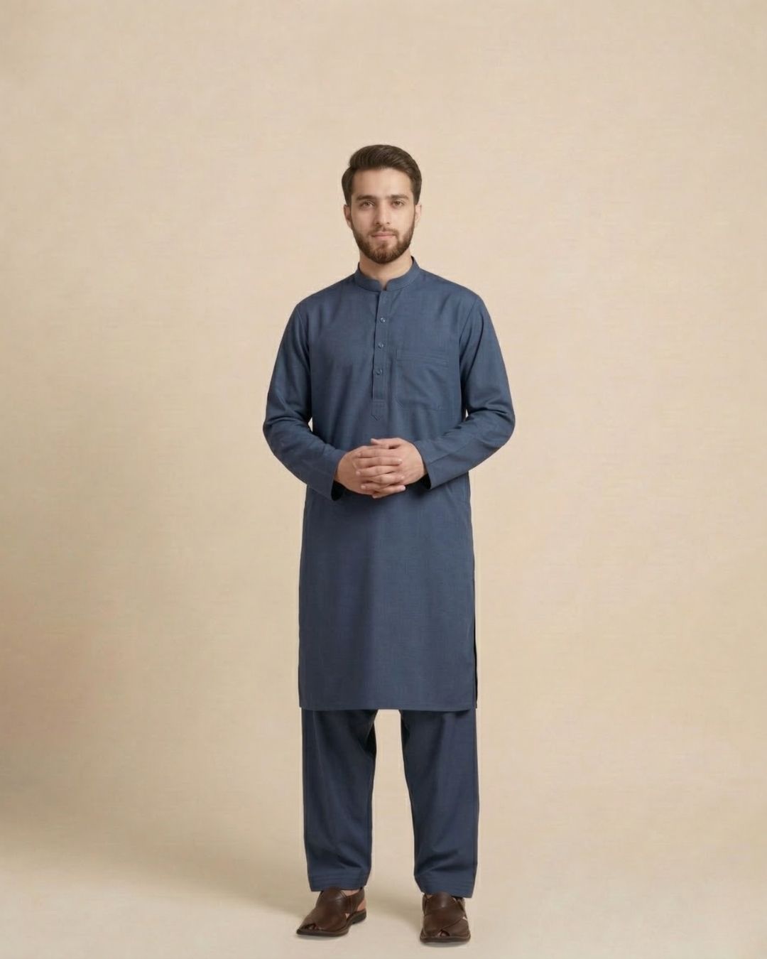 Blue Khan Dress – Premium Blue Pathani Suit for Men - Image 5